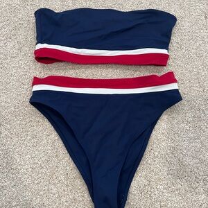 Navy Blue and Red Bandeau Bikini Set